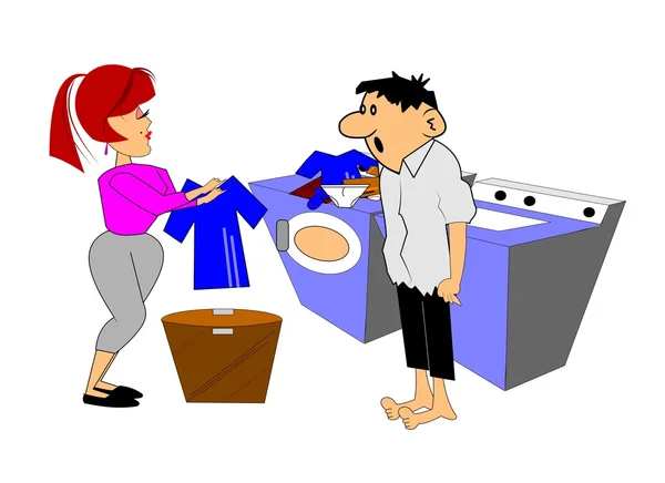 Casal fazendo lavanderia — Vetor de Stock