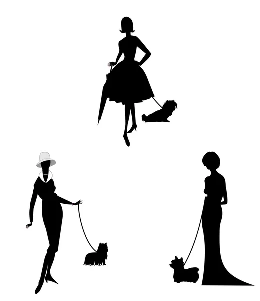 Mesdames avec leurs chiens — Image vectorielle