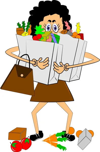 Lady trying to carry groceries — Stock Vector