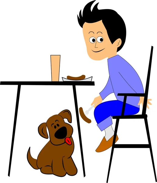 Мальчик кормит свою собаку — стоковый вектор