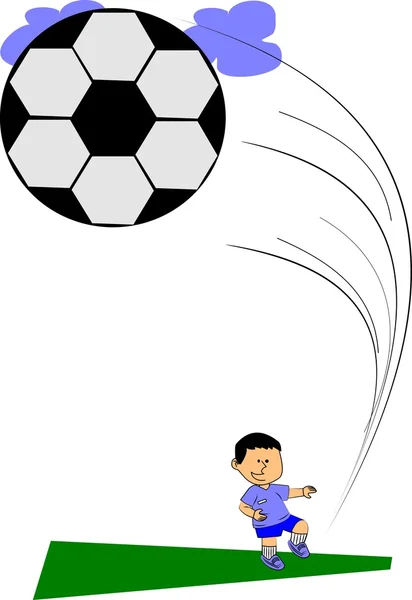 Garçon coups de pied son ballon de football — Image vectorielle