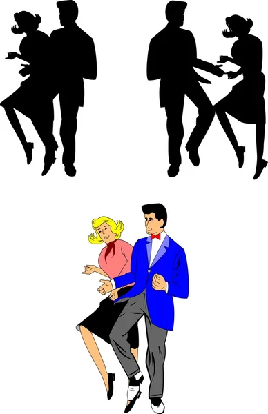 Adolescentes bailando jive dance — Vector de stock