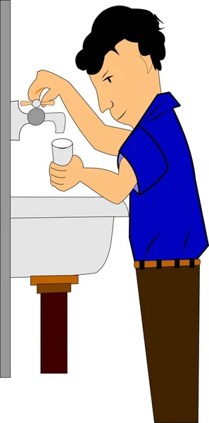 Young boy getting a drink of water — Stock Vector