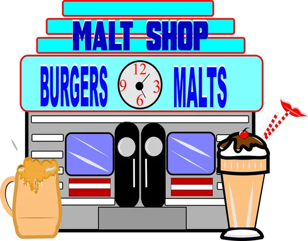 Retro malt shop illustration on white — Stock Photo, Image