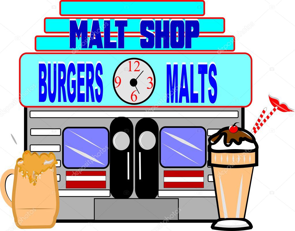 Retro malt shop illustration on white