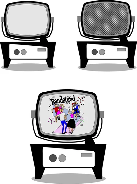 Illustrazione vettoriale - televisori retrò con bandstand ballerini — Vettoriale Stock