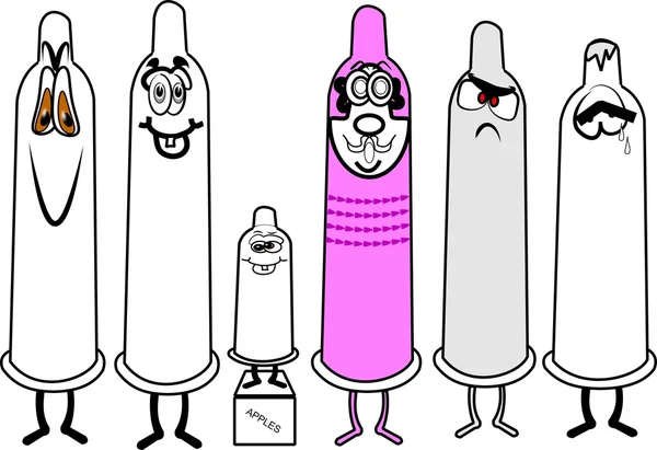 Iillustration wektor – rozmaite prezerwatywy w stylu cartoon — Wektor stockowy