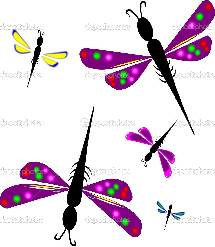 Vector illustration - dragonflies on white abstract