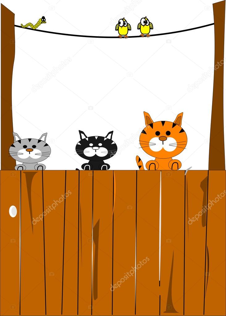 Vector illustration - dinners waiting for cats and birds