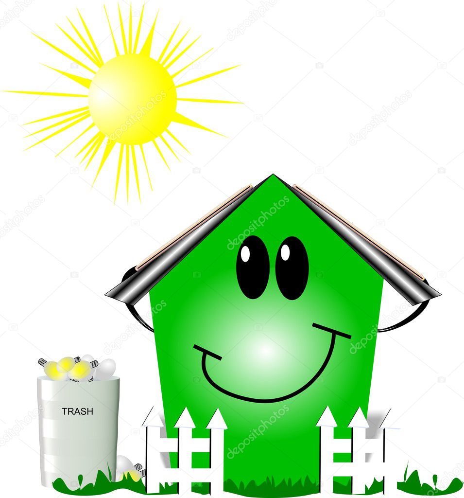 Vector illustration - eco house on white with sun and graphic elements