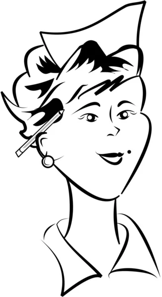 ベクター グラフィック - 順序の準備ができて彼女の耳の後ろに鉛筆でウェイトレス — ストックベクタ