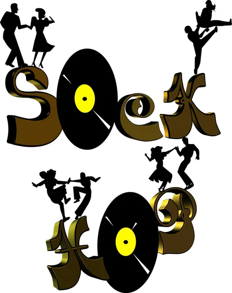 vektör çizim - sock hop dansçıları ile beyaz üzerinde 3D