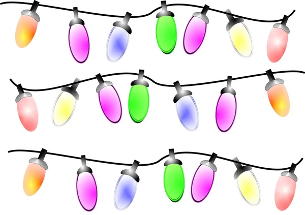 Lâmpadas de luz de cor de Natal no branco — Vetor de Stock