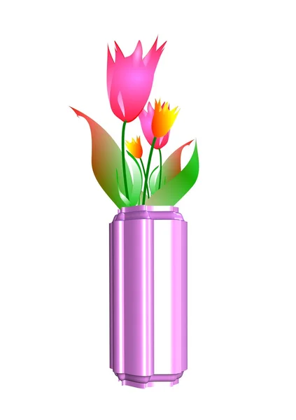 Vector illustration - pink flowers in 3d vase — Stock Vector