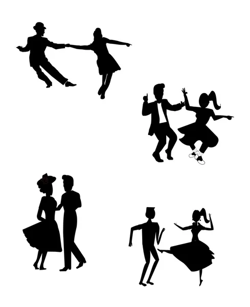 Teens dancing in silhouette — Stock Vector