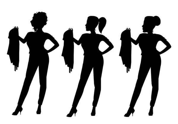 Silhouettes of retro female teens — Stock Vector