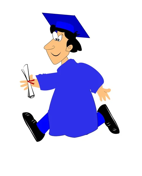 Boy running with his diploma — Stock Vector