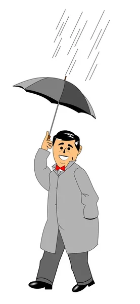 Muž procházky v dešti — Stockový vektor