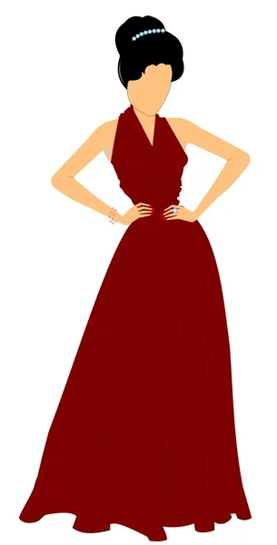 Diva im roten fließenden Kleid — Stockvektor