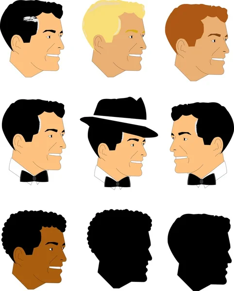 Fifties male faces set — Stock Vector