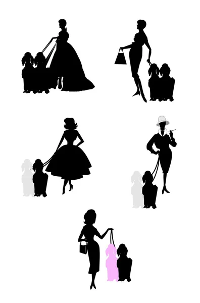 Ladies with their poodles — Stock Vector