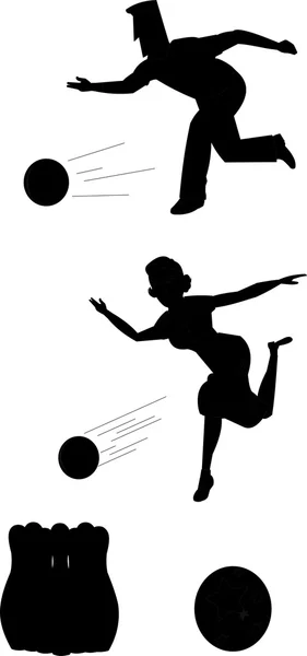 Bowlingspelers silhouetten — Stockvector