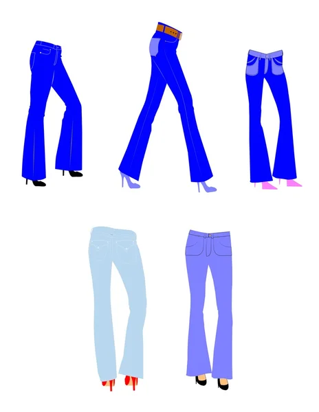 Kvinnliga bell botten jeans i denim — Stock vektor