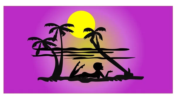 Travel to exotic beach silhouette concept — Stock Vector