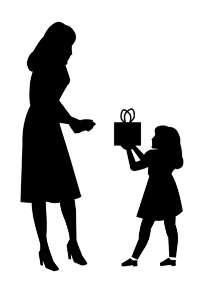 Hija dando a mamá un regalo — Vector de stock