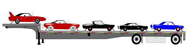 Muscle cars on trailer — Stock Vector