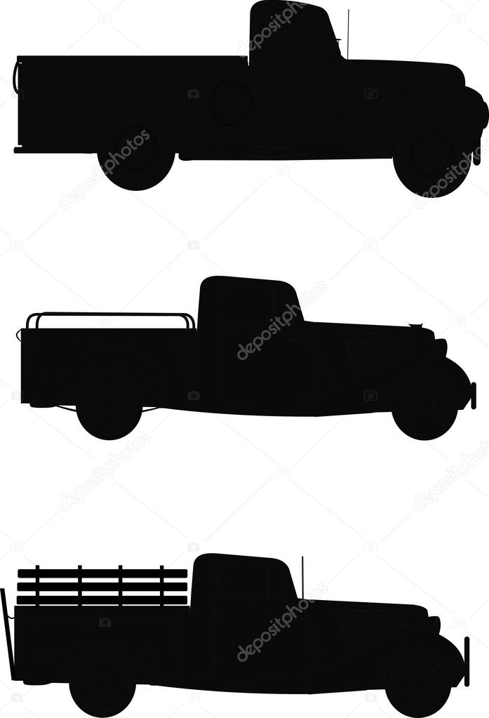 Pickup trucks in silhouette