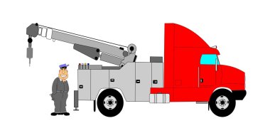 Tow truck driver with tow truck clipart