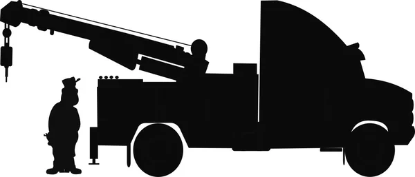 Silhouette de camion de remorquage avec conducteur — Image vectorielle