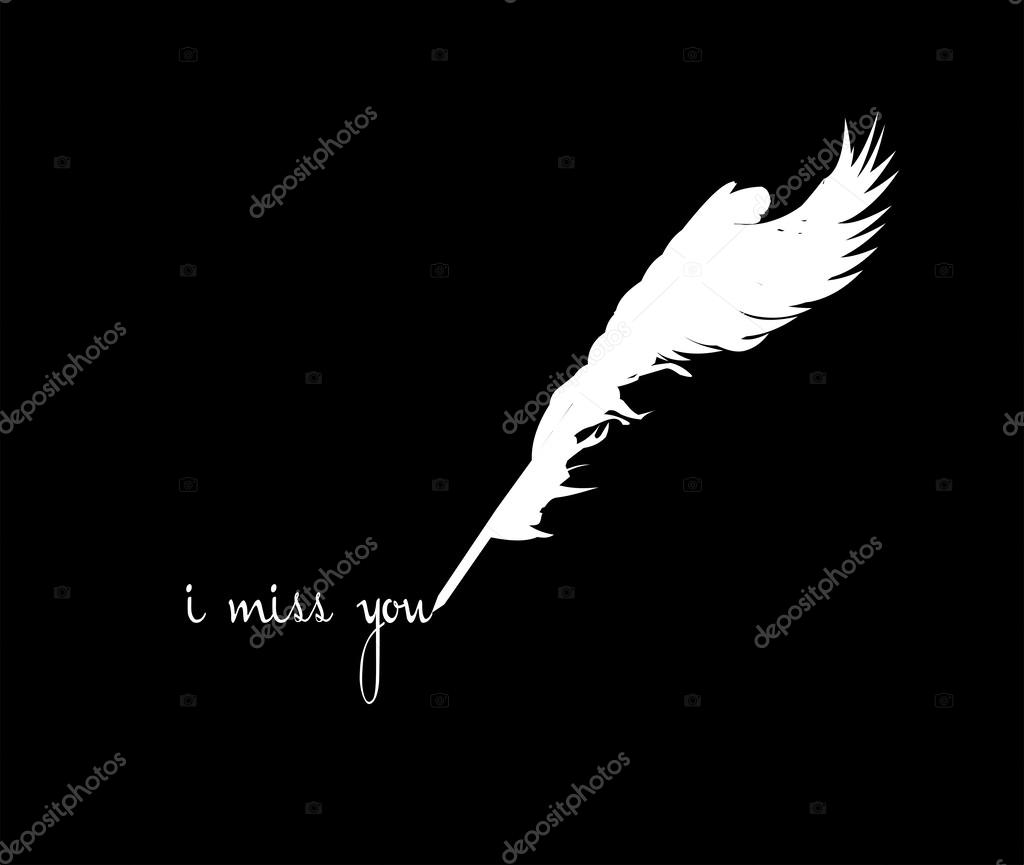 Quill pen with wings in silhouette concept for loneliness