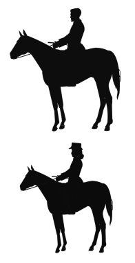 Riders on a horse in sihouette clipart