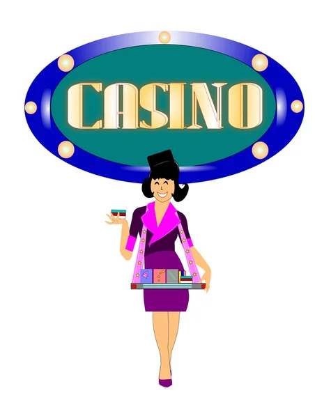 Casino-Mädchen verkauft Zigaretten — Stockvektor