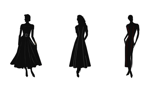Damer i kjoler silhuet – Stock-vektor