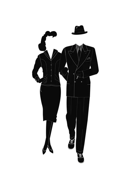 Gangster and his moll in silhouette — Stock Vector
