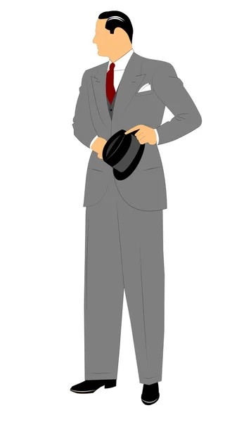 Vinatge male with fedora in hand — Stock Vector