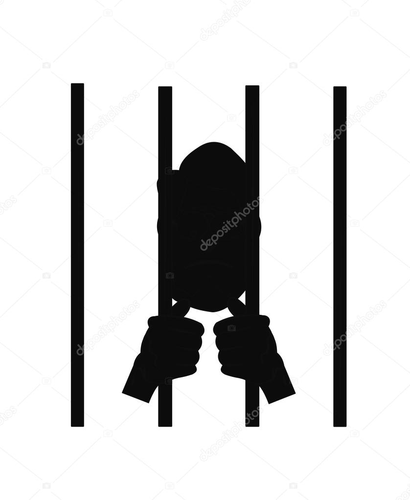 Man behind bars in silhouette