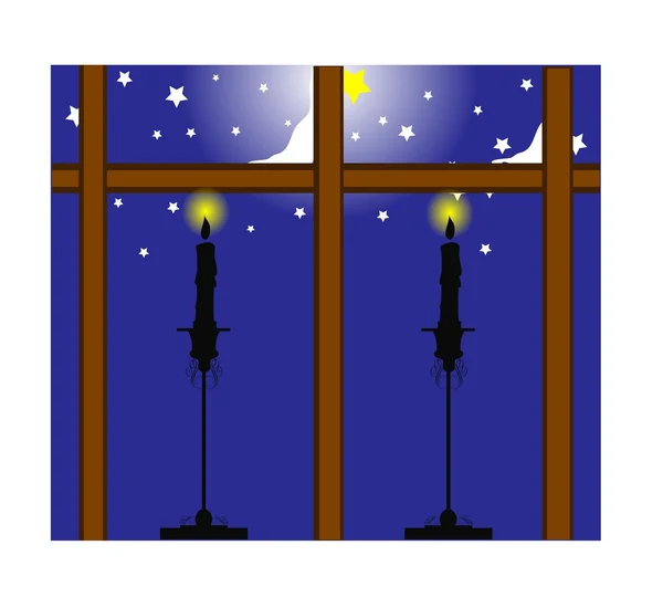 Siluetas de vela en ventana — Vector de stock