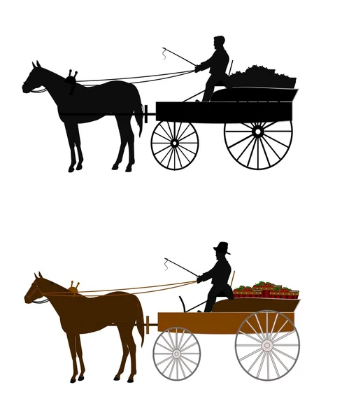 Man on vintage buckboard wagon — Stock Vector