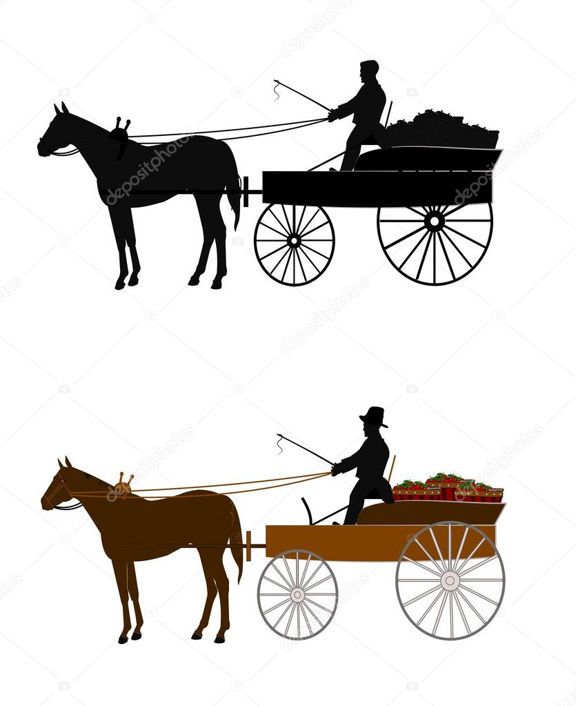 Man on vintage buckboard wagon
