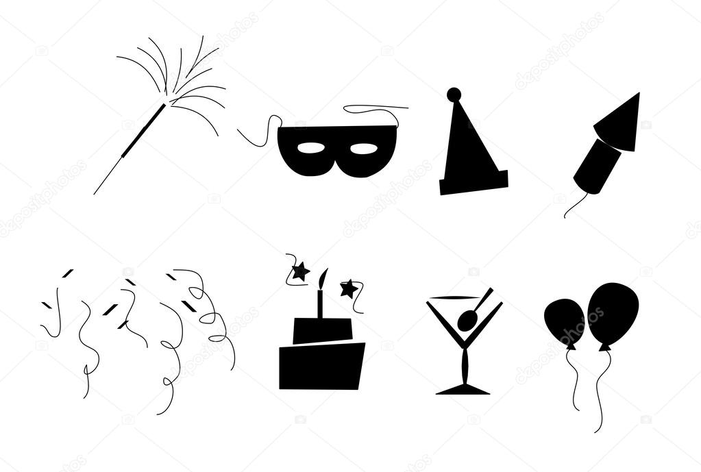 Retro party items outlines