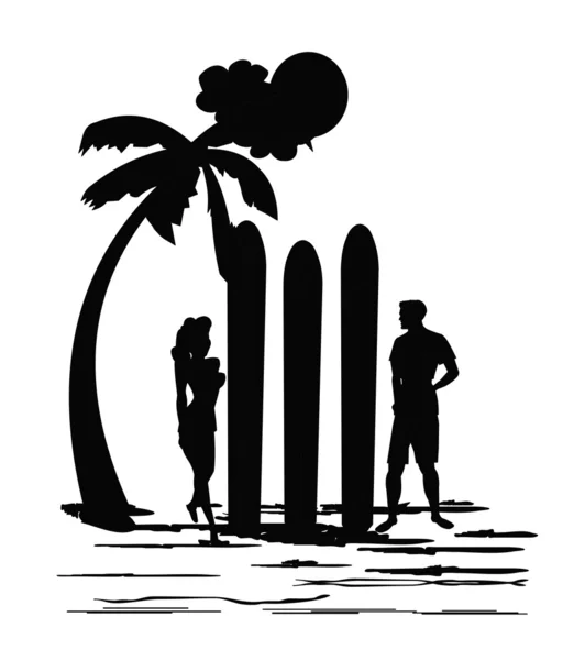 Surfs up concept in silhouette — Stock Vector