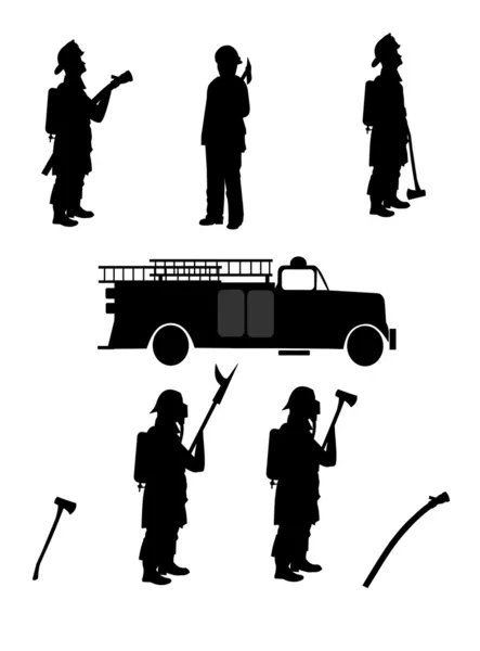 Siluetas de bomberos — Vector de stock