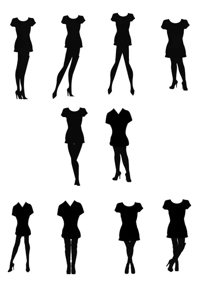 Variété de femmes en talons et t-shirts en silhouette — Image vectorielle