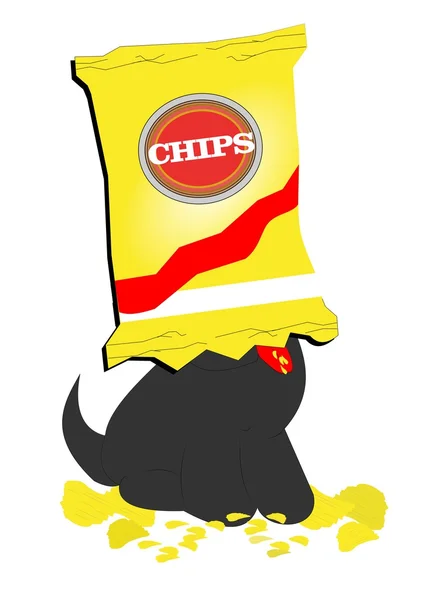 Chien avec sac de chips sur la tête — Image vectorielle