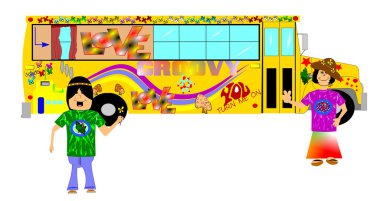 Hippie retro school bus clipart