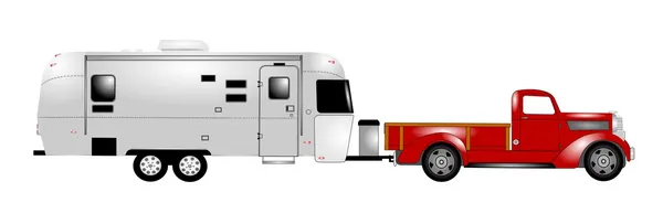 Retro rv con camión — Vector de stock